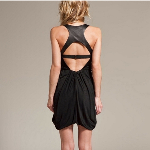 Rag & Bone Verona Crisscross Drape Mini Dress Size 8 Black Racerback Leather - Picture 12 of 14